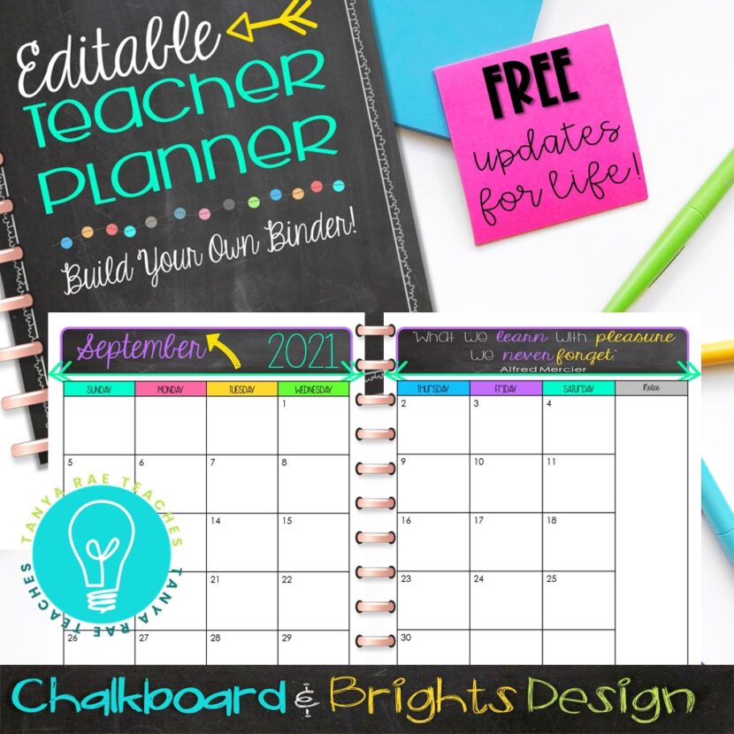 Editable Teacher Planner Chalkboard and Brights