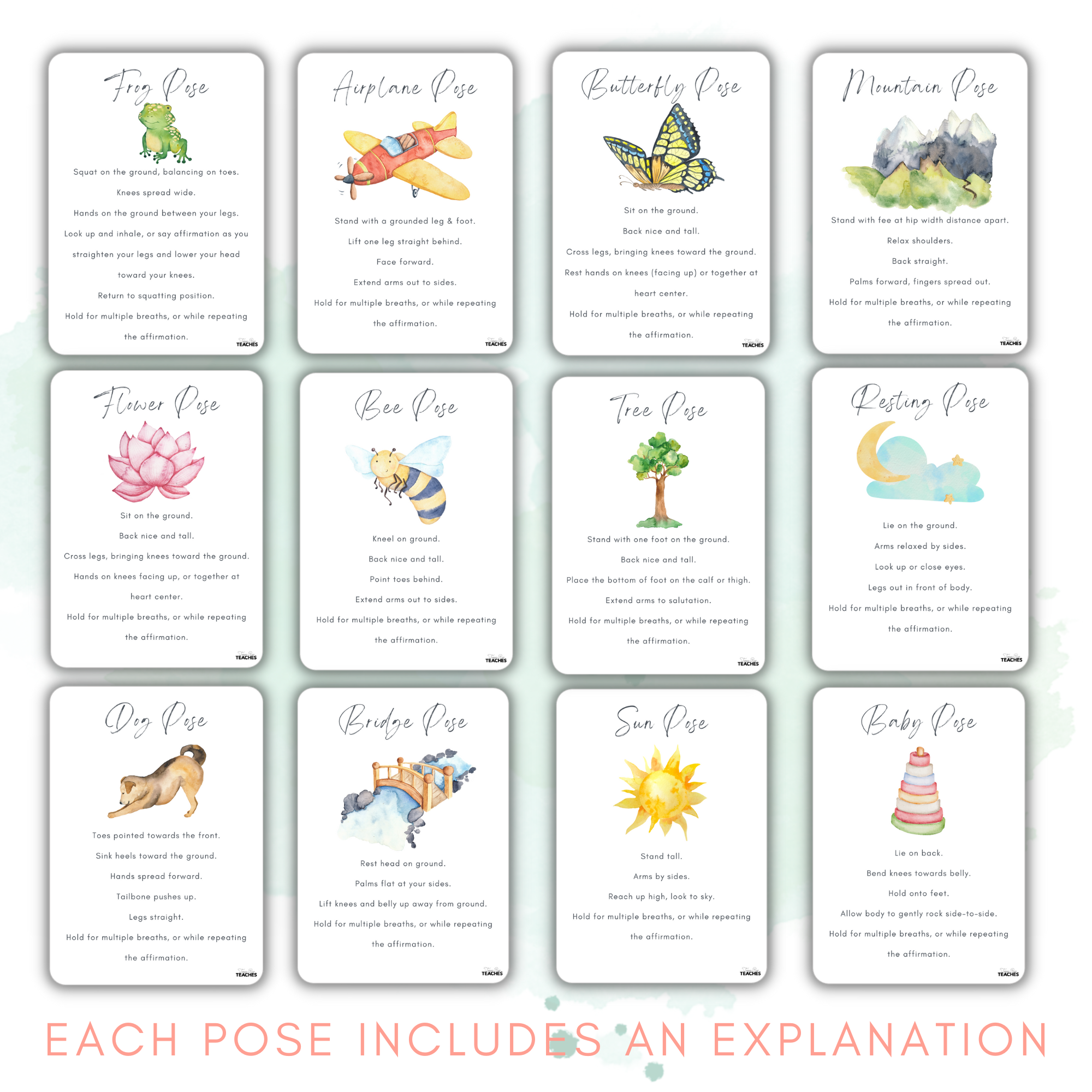 Printable Yoga Cards for Kids: Yoga Poses Posters for Cool Down Corner -  Etsy